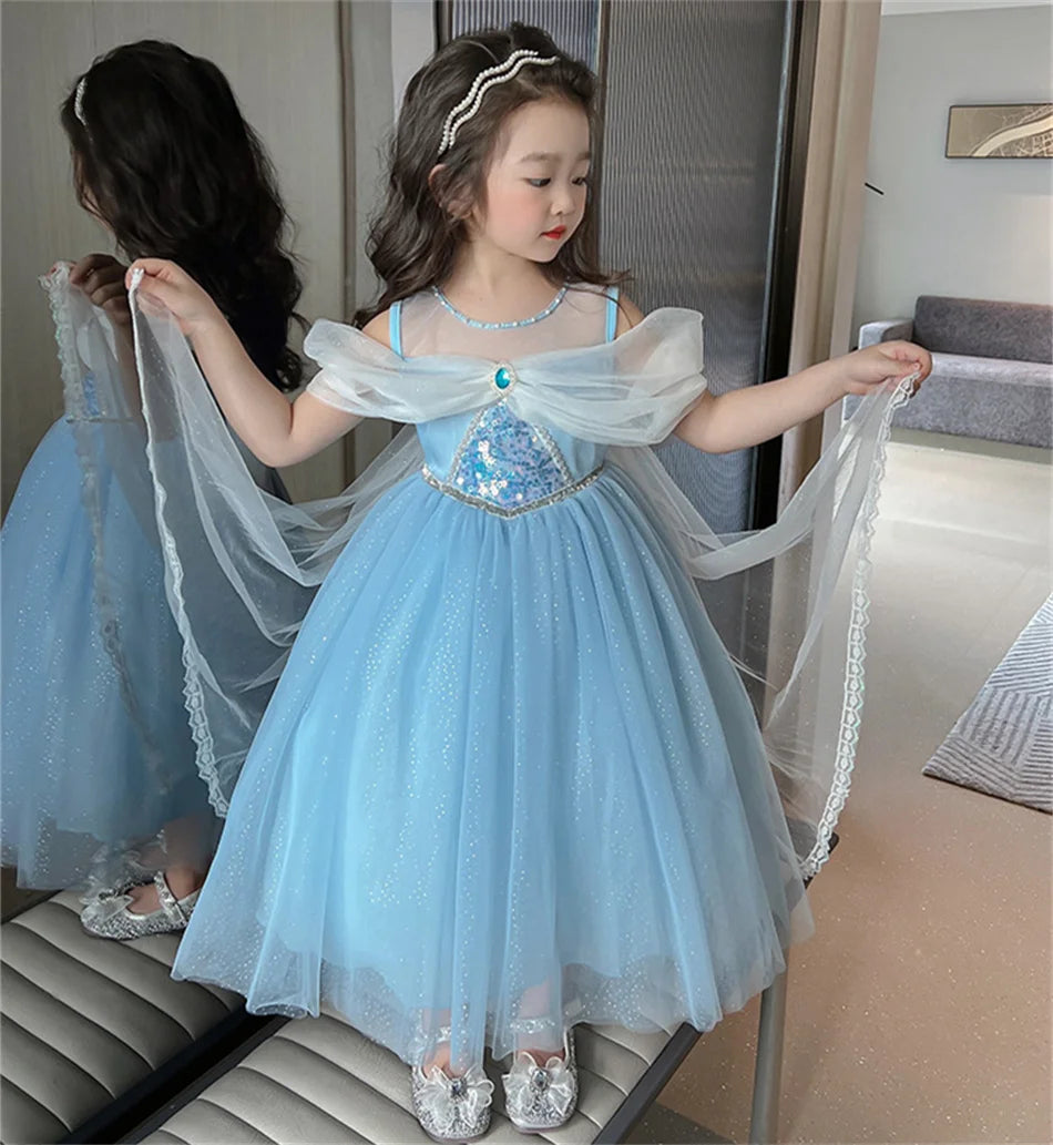 Elsa Summer Princess Dress Girls Cosplay Masquerade Party Vestidos Kids Birthday Clothes Children Carnival Halloween Gown