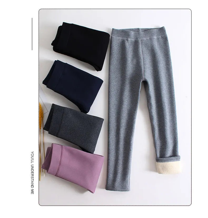 Girls Leggings Boneless Fleece Thickened Autumn Winter Fleece Pants Children's Leggings Winter Solid Color Trousers Outer Wear