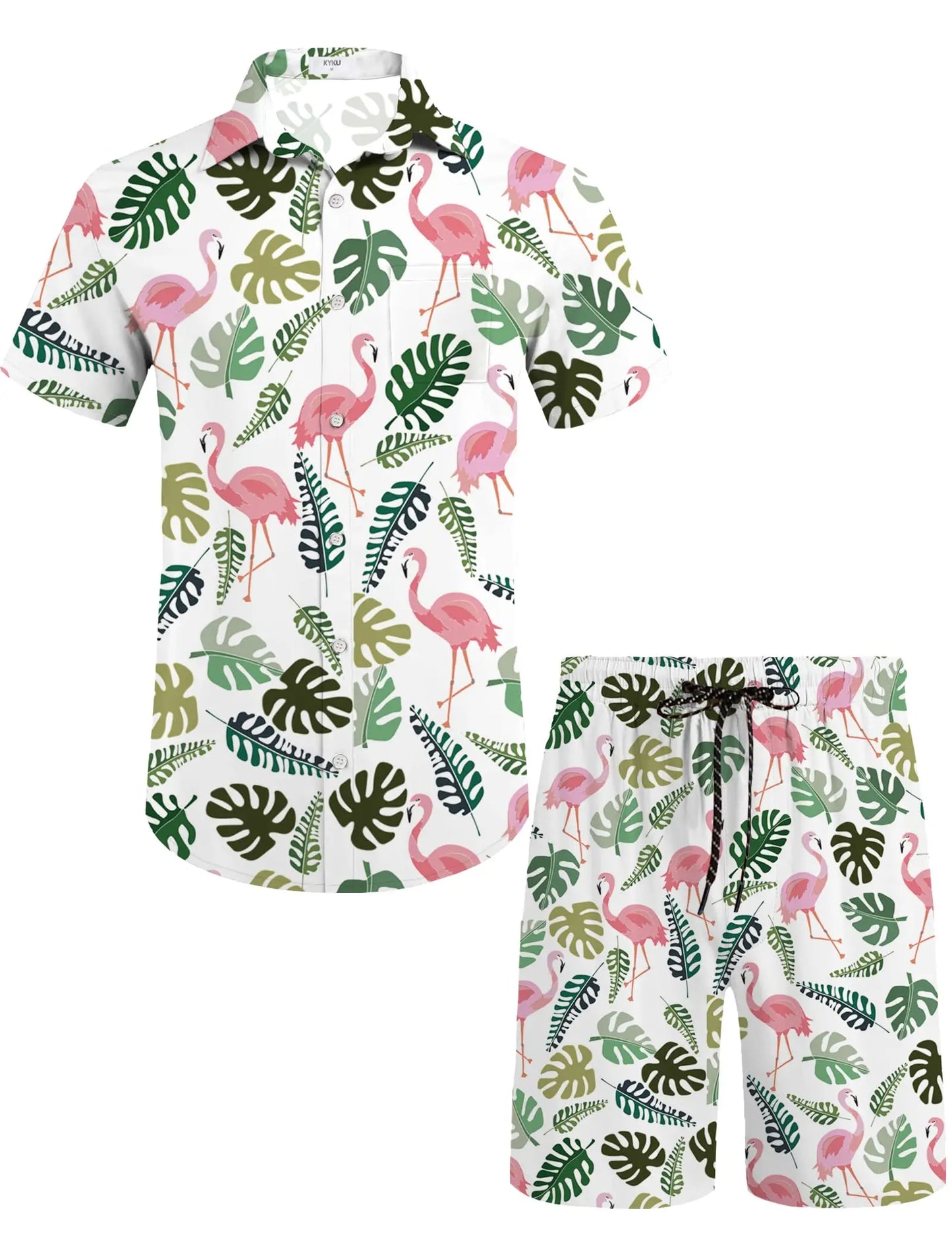 KYKU Mens Hawaiian Shirt and Short Set - Summer Short Sleeve Button Down Beach Shirts Tropical Vacation 2 Piece Outfits