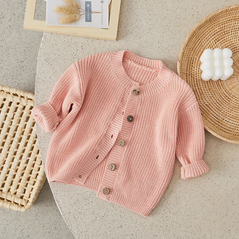 Suefunskry Baby Boys Girls Autumn Winter Knitted Sweater Long Sleeve Solid Color Single-breasted Knitwear Cardigan Jacket