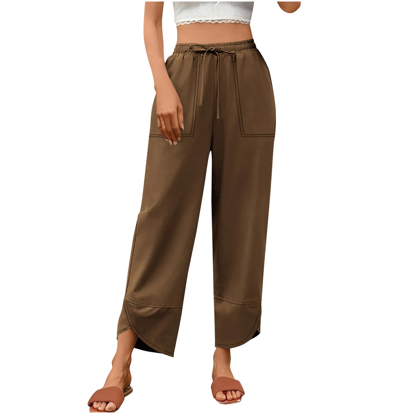 Women'S Fashion Loose Solid Color High Waist With Pockets Athletic Casual Pants Cargo Pants Women Pantalones De Mujer Hot