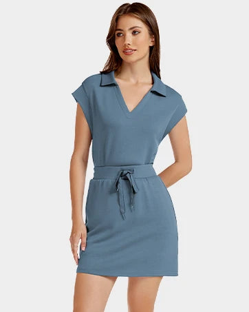 Womens Two Piece Skirt Sets Tennis Outfits Casual Cap Sleeve Lapel Shirt Summer Athletic Sport Short Skort Set