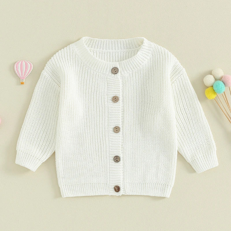 Suefunskry Baby Boys Girls Autumn Winter Knitted Sweater Long Sleeve Solid Color Single-breasted Knitwear Cardigan Jacket