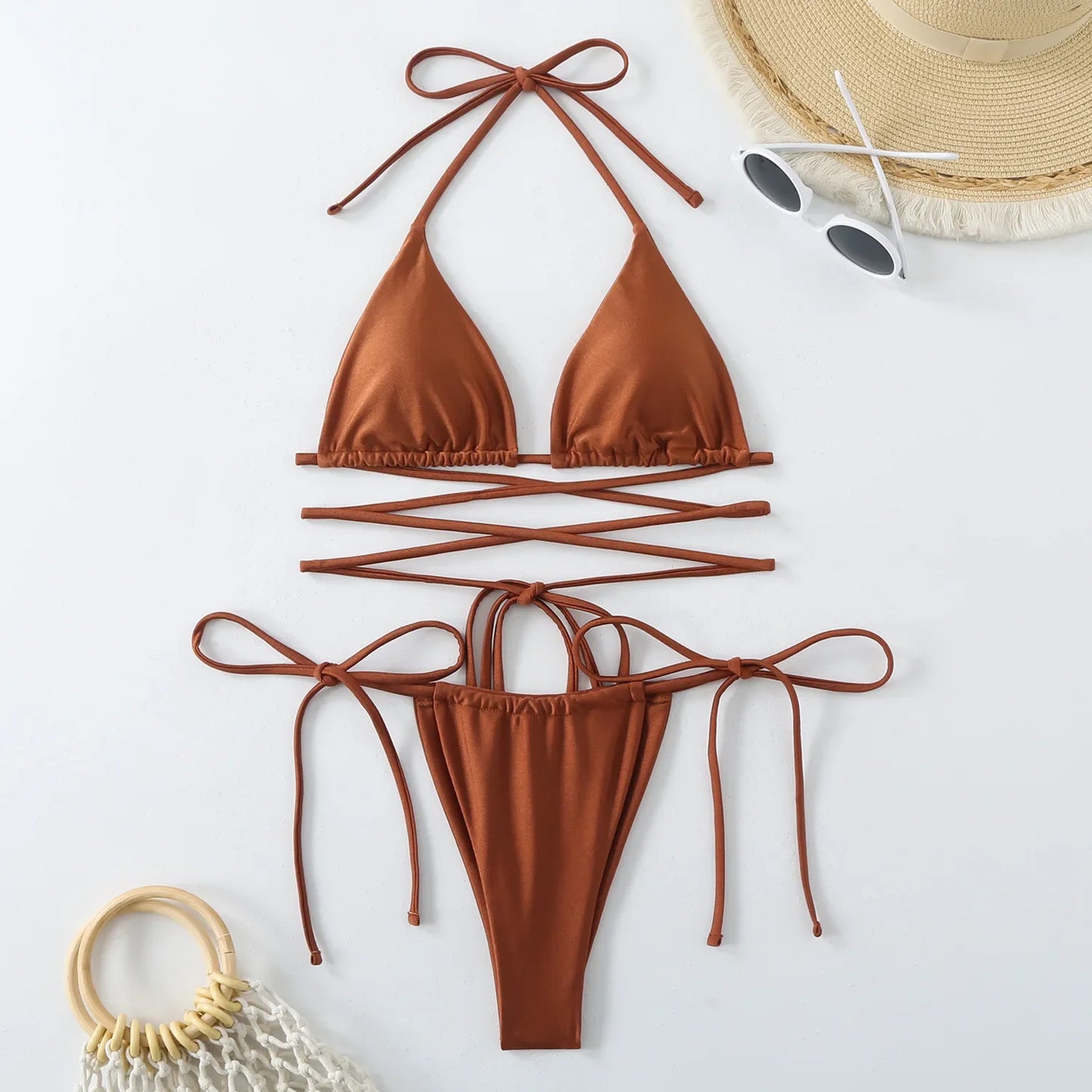 Sexy Micro Bikini 2025 Criss Cross Swimwear Bandage Woman Swimsuit Female Thong Bikinis Set 2 Piece Women Bathing Suit Beachwear