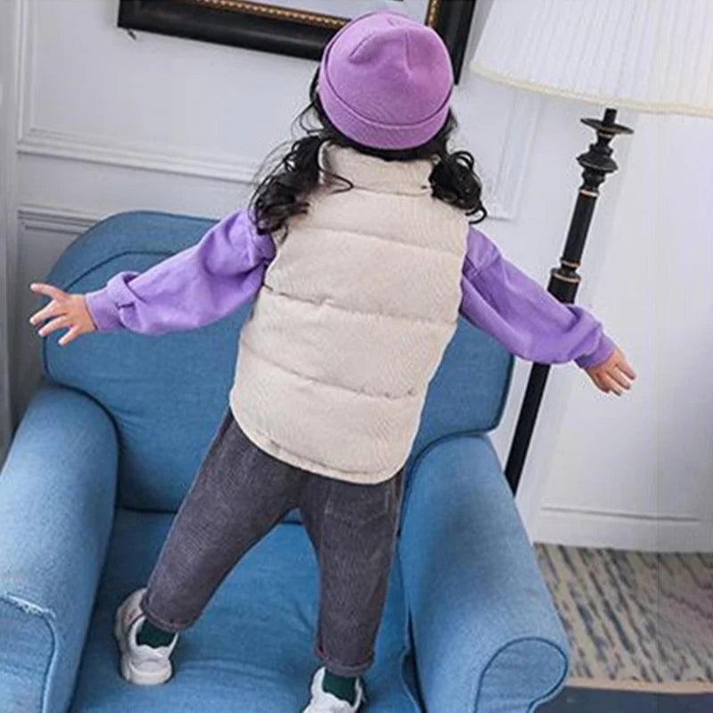 Autumn Winter Boys Girls Cotton Vest Jacket Solid Thick Corduroy Waistcoat For 2-10 Years Kids Birthday Present Child Outwear