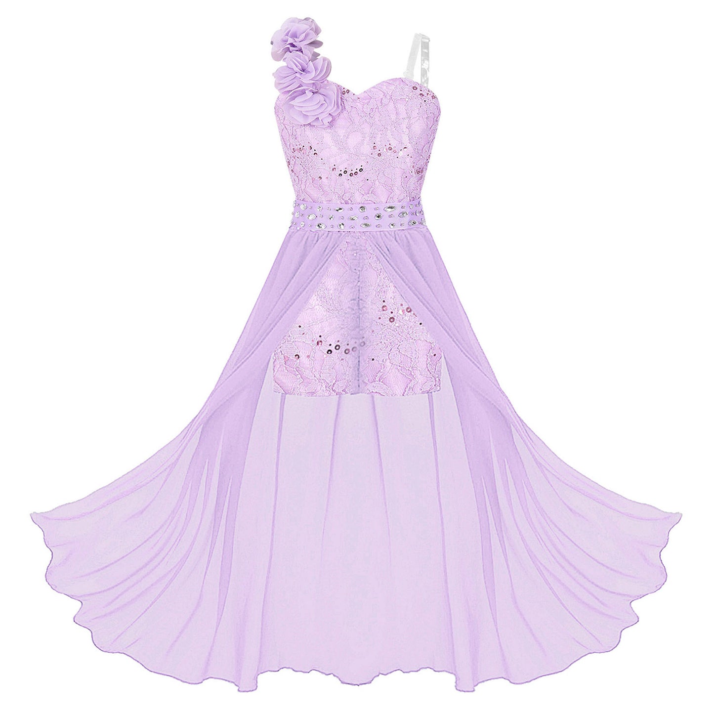 Children's Girls Maxi Romper Dress Sleeveless Floral Lace Rhinestone vestidos Kids Performance Dance Dress Girls Summer Dress