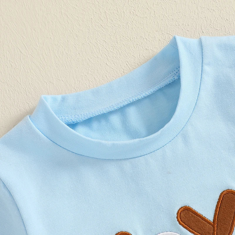 Boys 2-Piece Outfit Set with Embroidered Baseball Tee and Plaid Shorts Elastic Waistband Short Sleeve Top