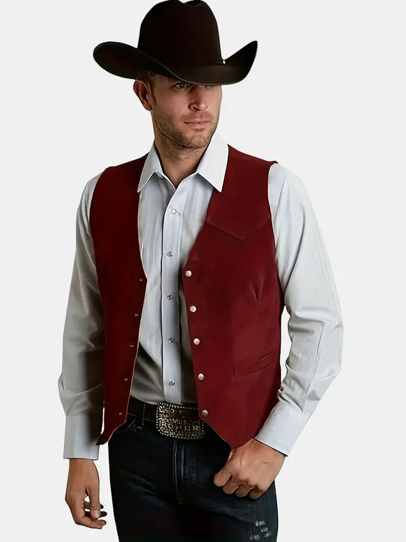 Vintage Suede Leather Men's Vest Slim Fit Sleeveless Jacket V-Neck Regular Fit Suit Vest Waistcoat for Prom