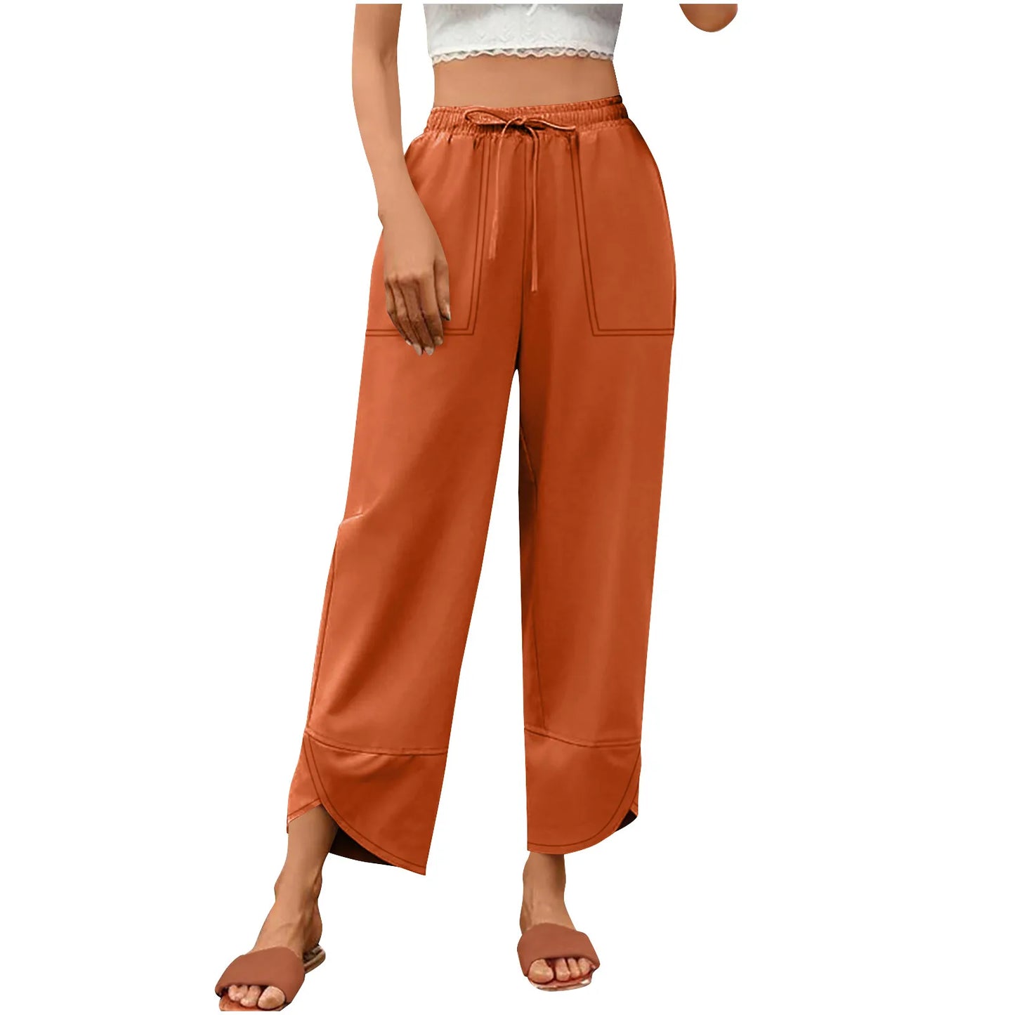 Women'S Fashion Loose Solid Color High Waist With Pockets Athletic Casual Pants Cargo Pants Women Pantalones De Mujer Hot