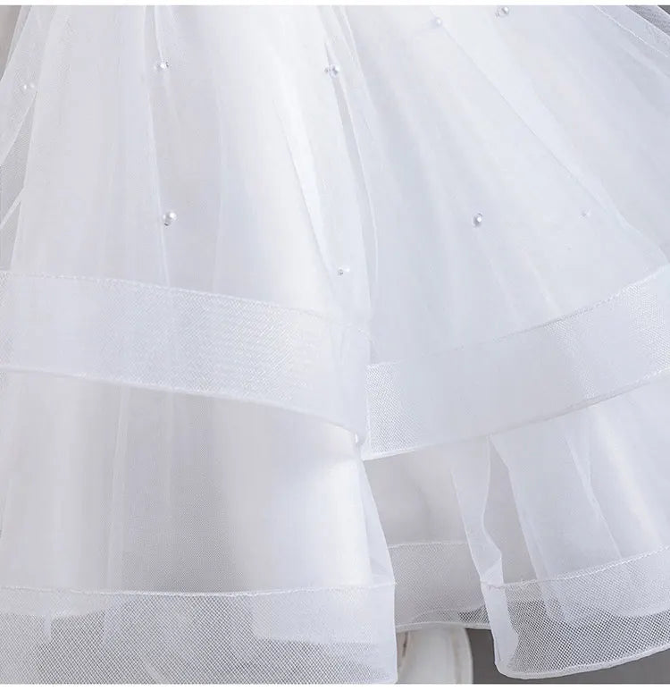 Fashion Solid Color Girl Evening Gown Lace Mesh Sleeveless Party Dress for Kids Girl Summer Children Girls Party Dress 3-12Years