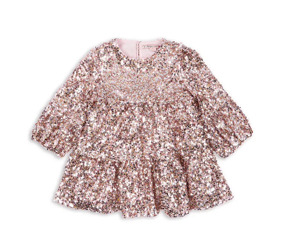 2024 KS Baby Girls Star Sequins Dress Kids Clothes Girls Mesh Princess Dresses Children Casual Skirts Christmas Party Vestidos