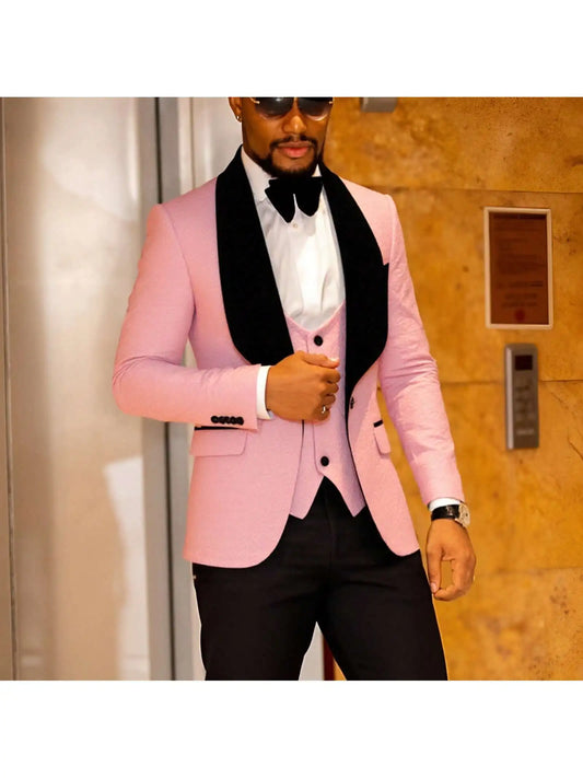 Mens 3 Piece Floral Tuxedo, Jacquard Slim Suit Set, Paisley Blazer Vest and Pants for Prom Wedding