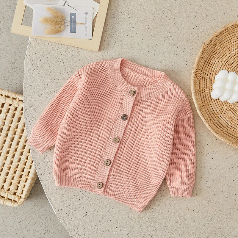 Suefunskry Baby Boys Girls Autumn Winter Knitted Sweater Long Sleeve Solid Color Single-breasted Knitwear Cardigan Jacket