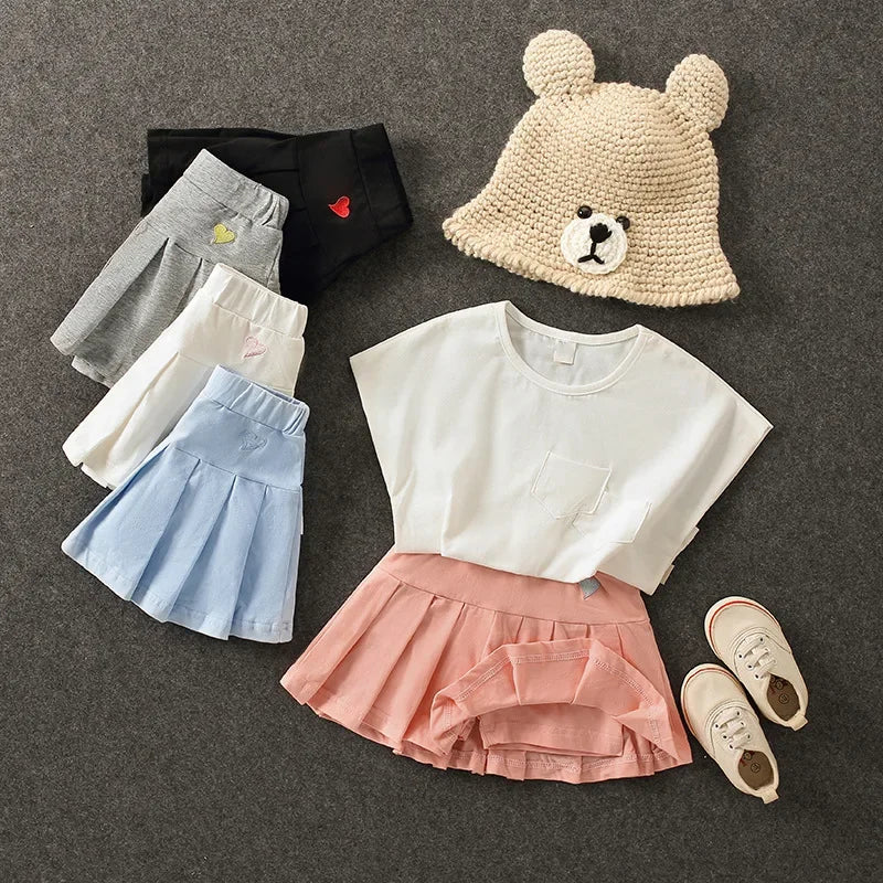 Girls' New All-Match Pleated Culottes Medium And Small Children'S Summer Skirt With Inner Safety Pants Student Uniform Skirts