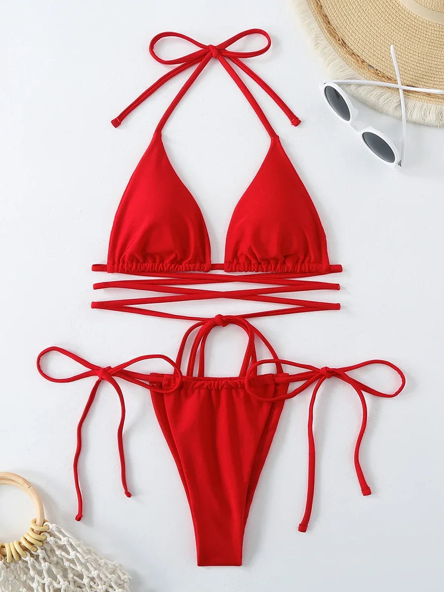 Sexy Micro Bikini 2025 Criss Cross Swimwear Bandage Woman Swimsuit Female Thong Bikinis Set 2 Piece Women Bathing Suit Beachwear