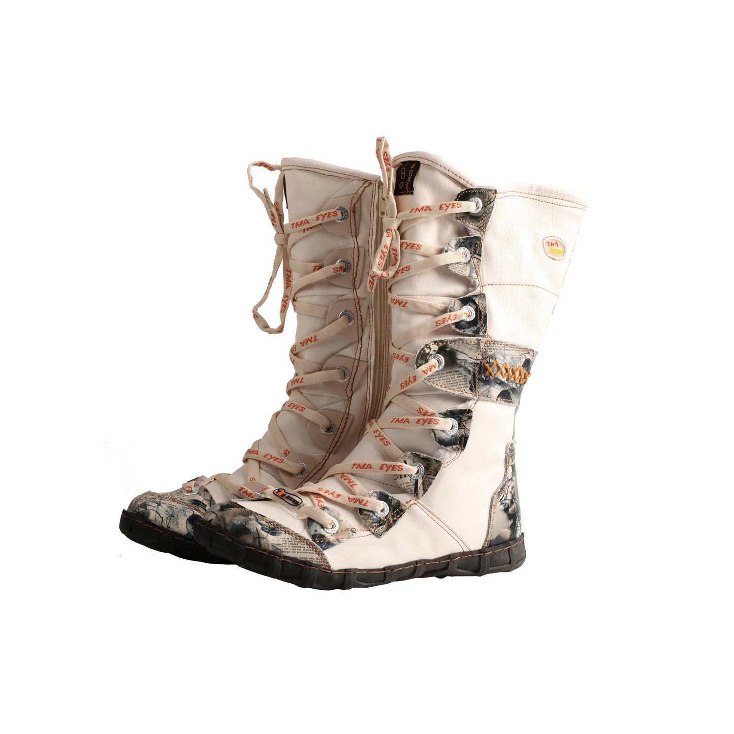 TMA EYES 2023 Winter Long Washed Contrast-Stitch Lace Side Zipper Women's Boots