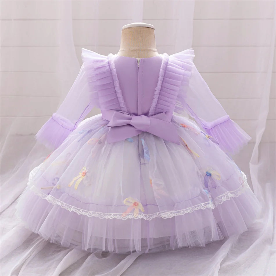 Snow White Rapunzel Sofia Purple Princess Dress Toddler Cosplay Halloween Carnival Party Mesh Gown Girls Birthday Bow Vestidos