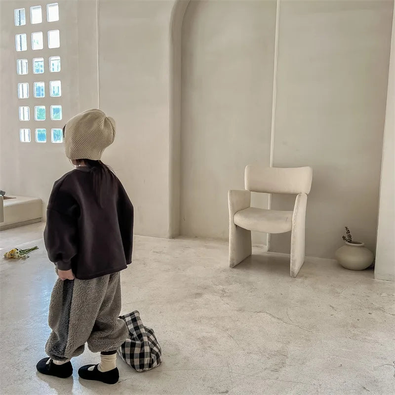 2025 Winter New Children Warm Trousers Baby Loose Lamb Fleece Pants Toddler Girls Casual Pants Solid Baby Boys Harem Pants