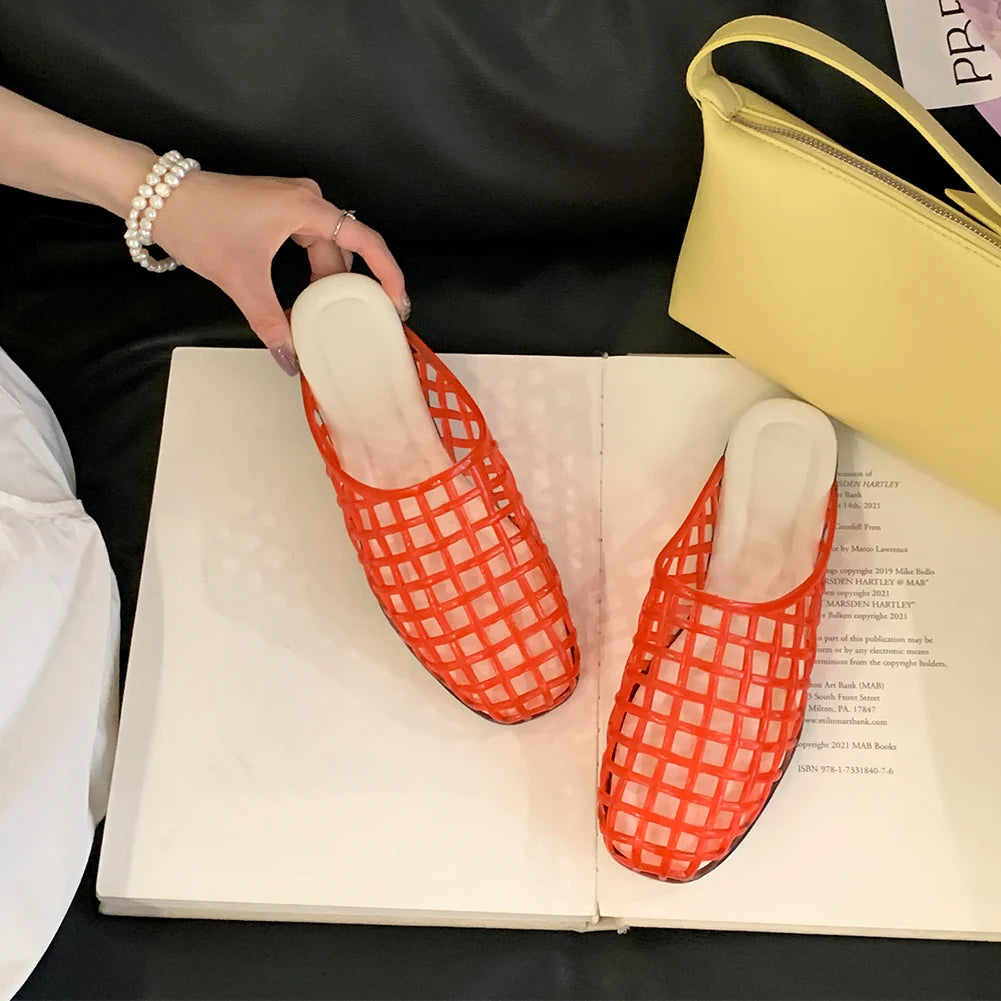 Women Jelly Flats Fashion Slip-On Flats Lightweight Hollow Out Ballet Flats Breathable Casual Flat Sandals for Outdoor Travel