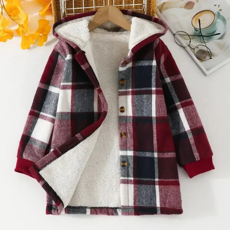 Fashion Girls clothing Jackets Autumn Winter parka Clothes Medium Long coat windbreaker Plaid Thicken Lamb Children Woolen Coats