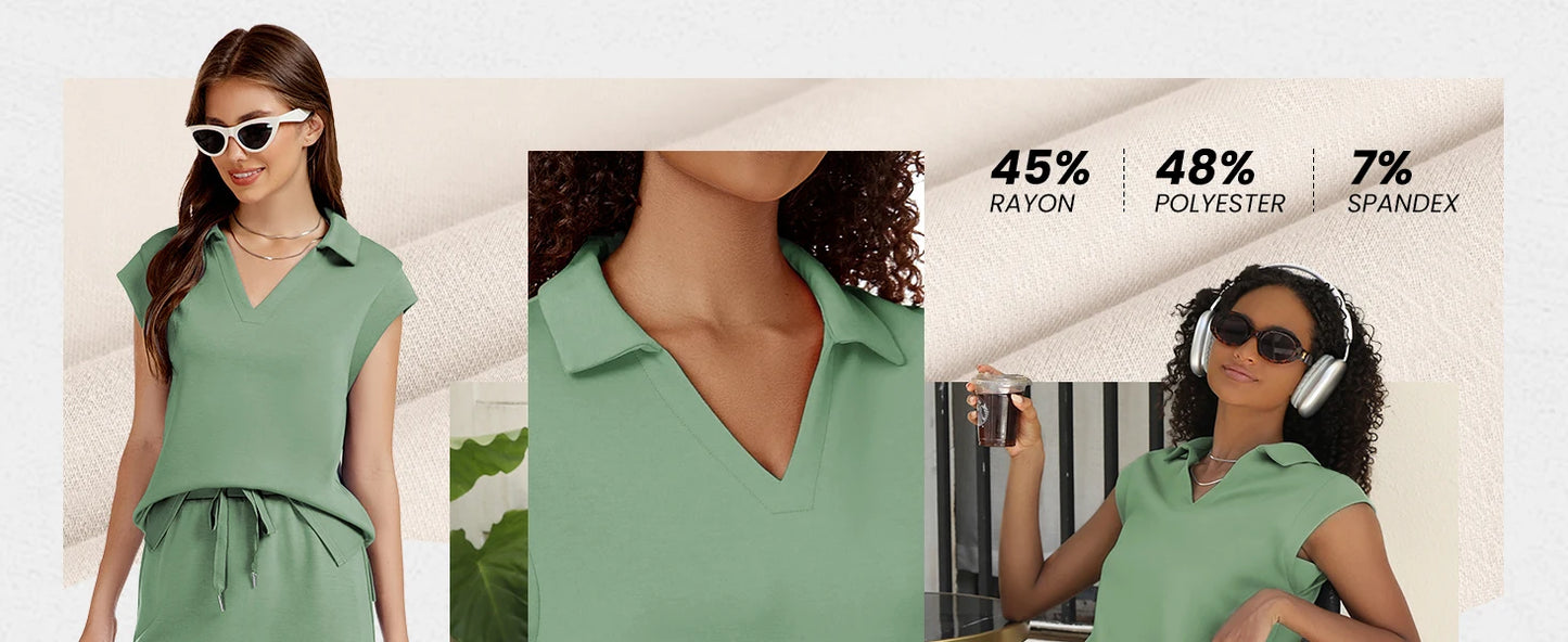 Womens Two Piece Skirt Sets Tennis Outfits Casual Cap Sleeve Lapel Shirt Summer Athletic Sport Short Skort Set