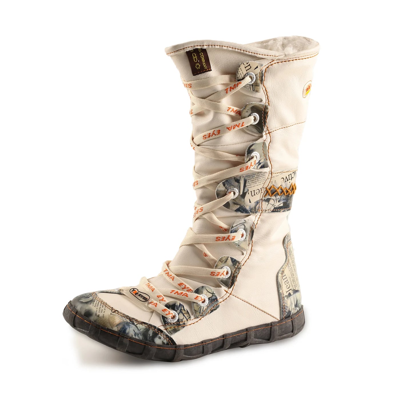 TMA EYES 2023 Winter Long Washed Contrast-Stitch Lace Side Zipper Women's Boots