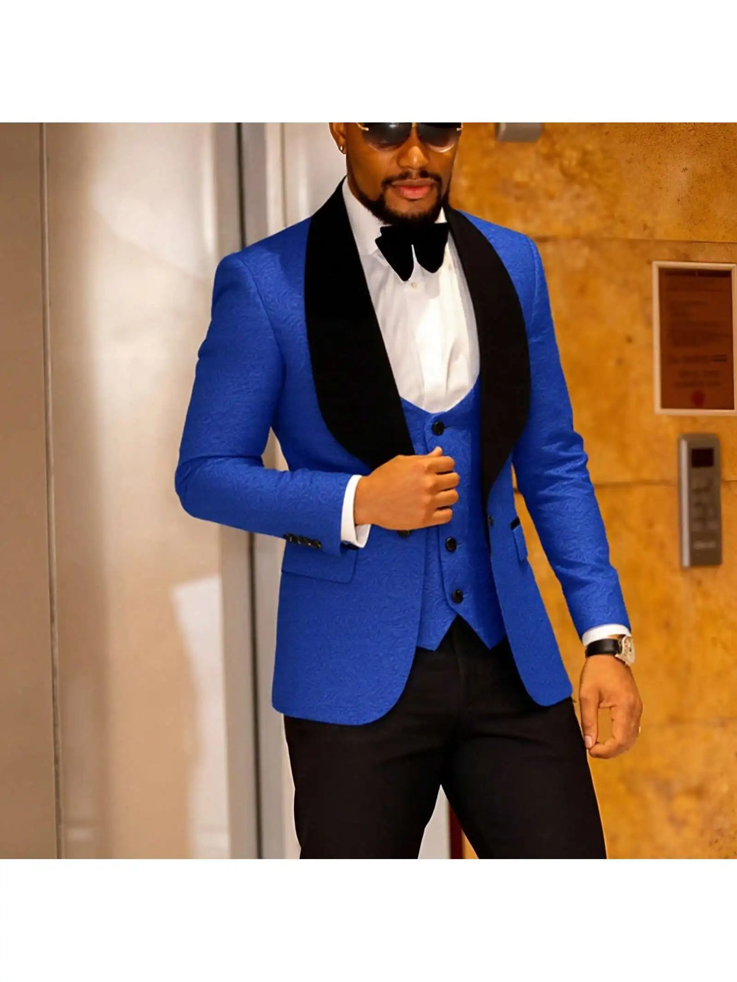 Mens 3 Piece Floral Tuxedo, Jacquard Slim Suit Set, Paisley Blazer Vest and Pants for Prom Wedding