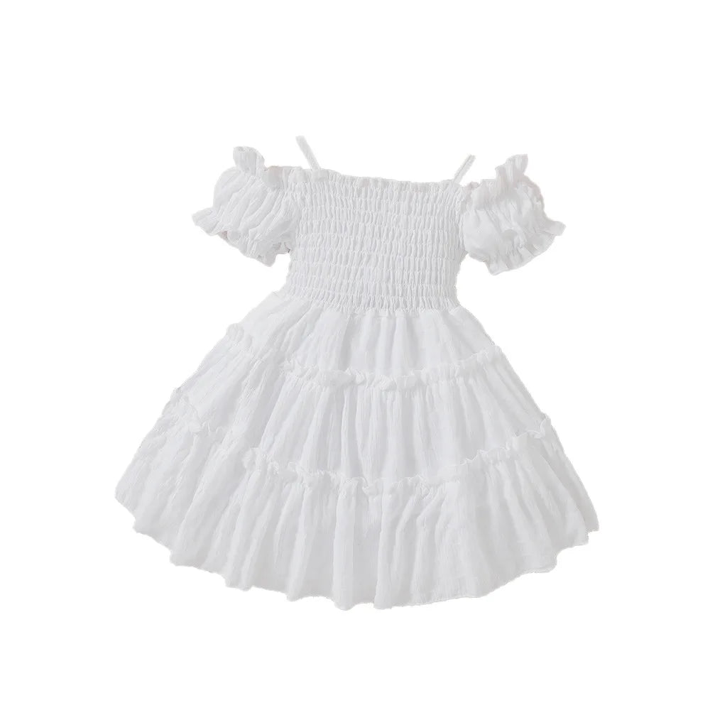 2025 New Girl's Dress with Embroidered Sleeves and Splicing Cake Skirt for Baby Girls 2 and 6 Years Old, Fashionable and Stylish