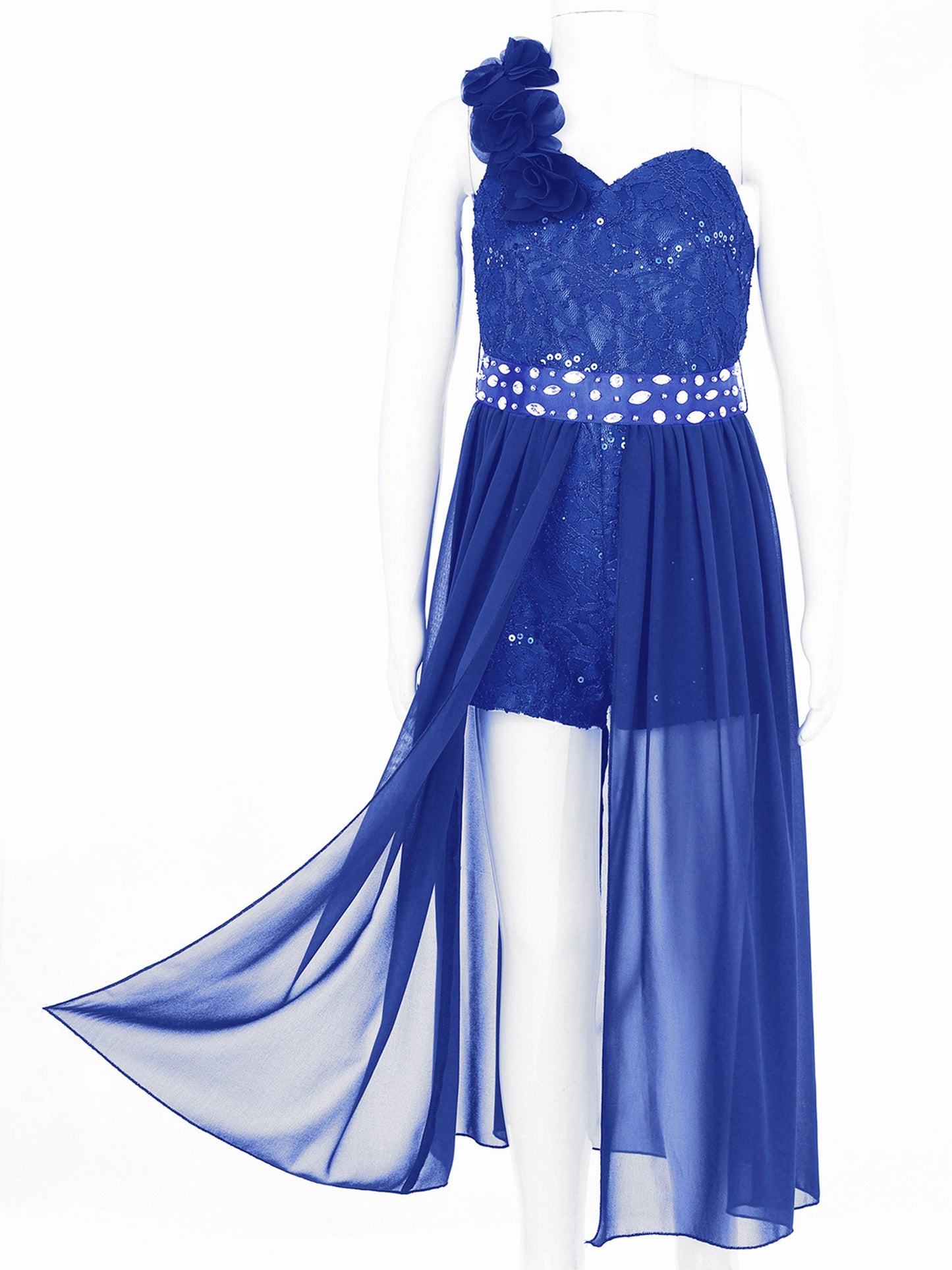 Children's Girls Maxi Romper Dress Sleeveless Floral Lace Rhinestone vestidos Kids Performance Dance Dress Girls Summer Dress