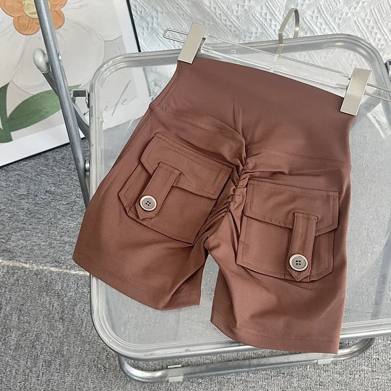 Women Yoga Shorts High Waist Workout Shorts Fitness Yoga Lift Butt Fitness Ladies Yoga Gym Running Short Pants Sportswear