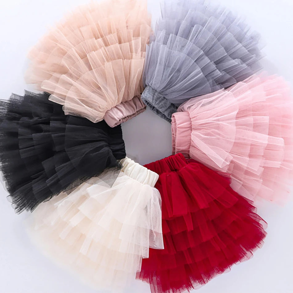 Girls 6-Layer Tulle Skirt Layered Tutu Skirt with Elastic Waist for Casual Party Wear Childrens Fashion Kids Girl Summer Dress