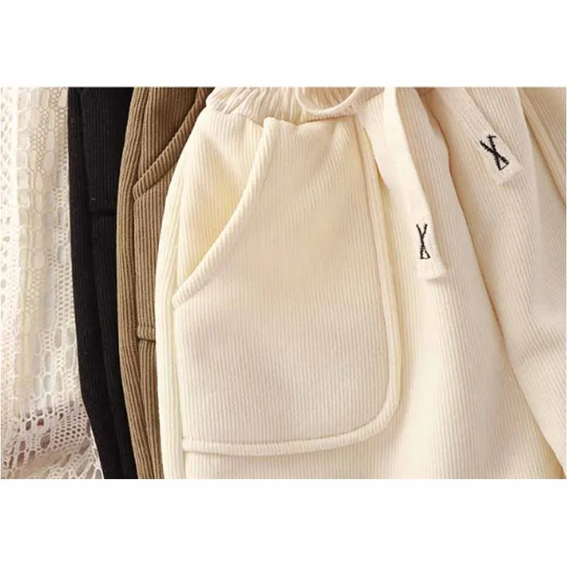 Boys Girls Fleece Line Pants Winter Children Thick Velvet Warm Trousers Autumn New Girls Elastic Solid Casual Sweatpants 2-12Y