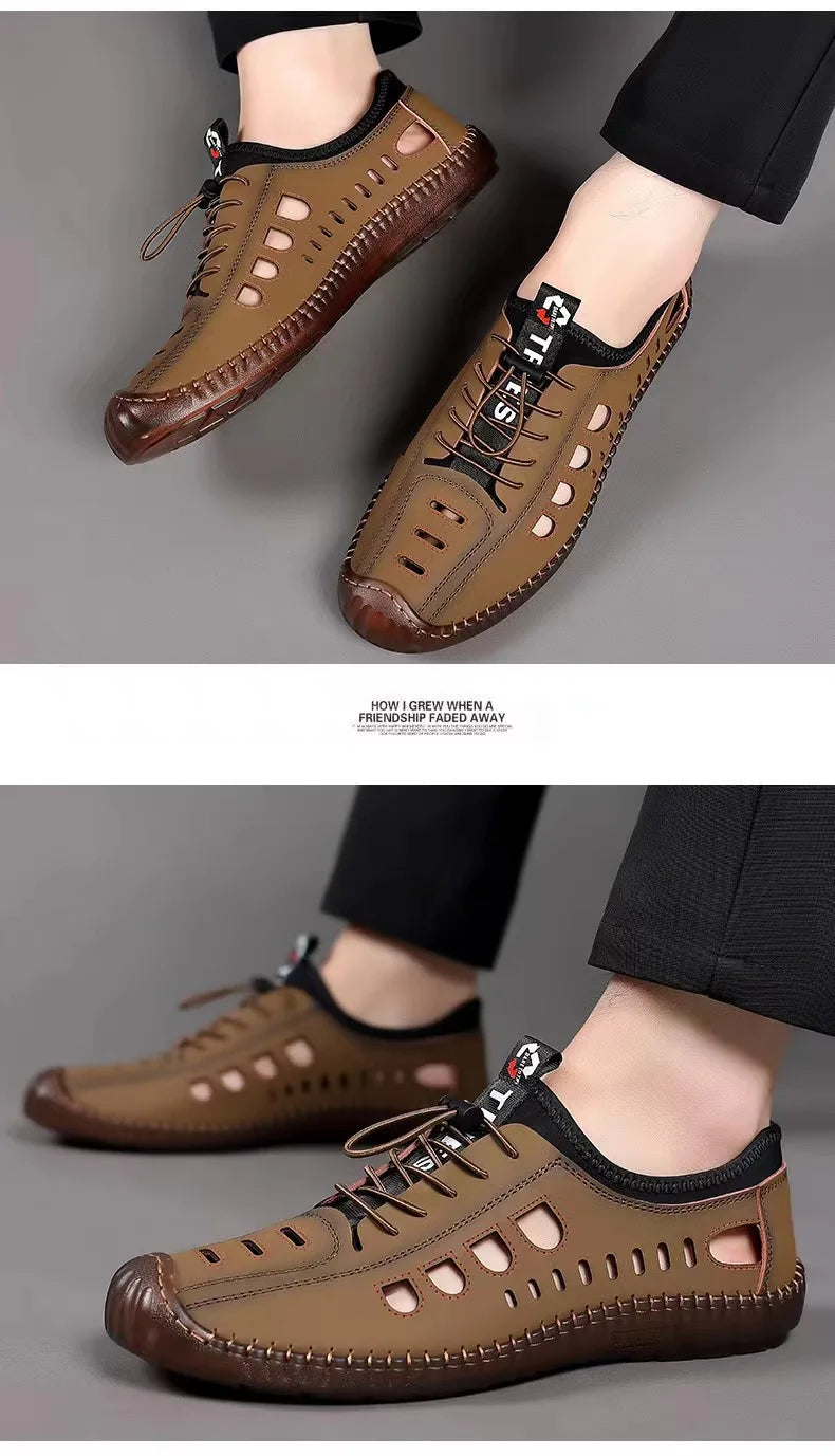 Summer Men's Casual Sandals Fashion Hollow Out Breathable Shoes Flat Business Soft Bottom  Sandalias Outdoor Beach Shoes