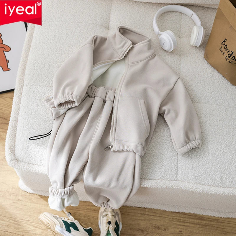 IYEAL Children's Baby Clothing Sets Winter Fleece Casual 2 PCS Kids Sets Sport Suit for Baby Girls Boys Clothes Coat+Pants 1-6 Y