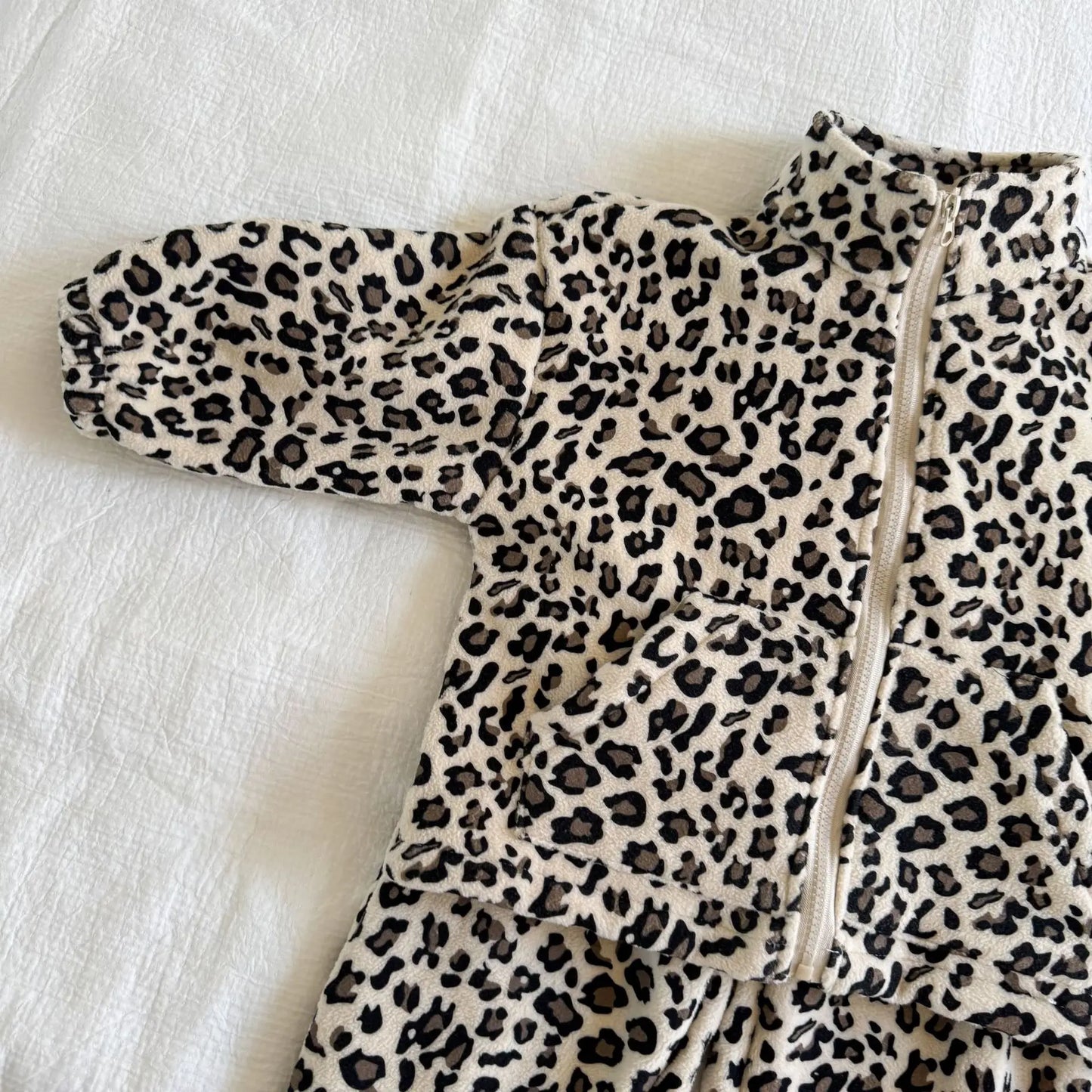 2025 Winter New Children Plus Velvet Thick Clothes Set Leopard Print Boys Girls Fleece Warm Coat + Pants 2pcs Suit Kids Outfits