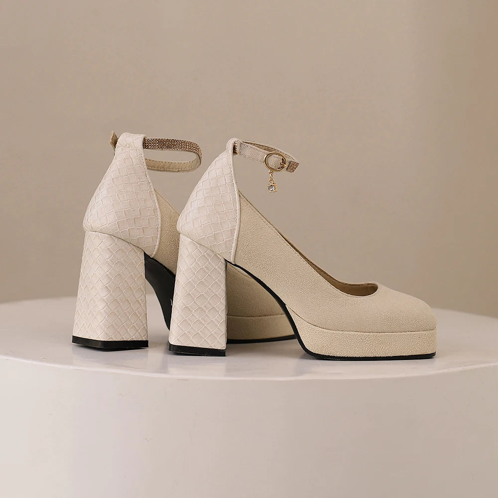 Punk Platform High Heels Women's  Ankle Strap Mary Janes Shoes Woman Luxury Green Beige block Heeled Party Shoes Chunky Pumps