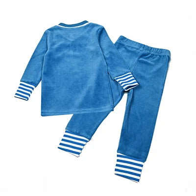 Children's pajamas family matching blue and pink set girls dress baby boy and girls romper autumn winter clothes stripes trims