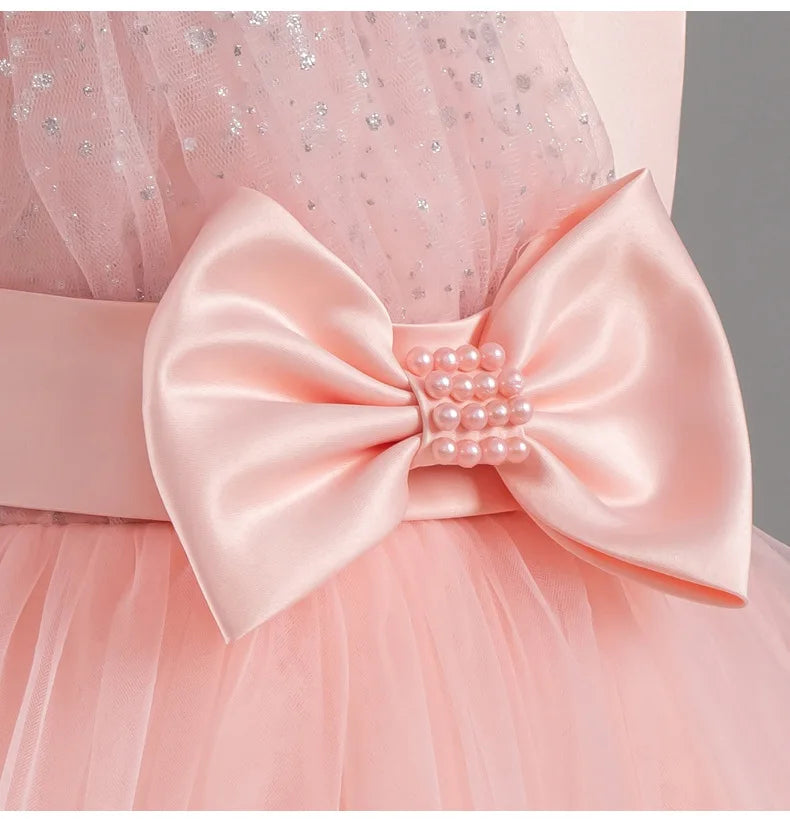 Fashion Solid Color Girl Princess Dress Lace Sleeveless Bow Dress for Girls Summer New Kids Girls Party Dresses 1-9 Years