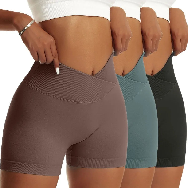 3 Pieces Women Solid Peach Hip Sports Pants High Elastic Breathable Running Biker High Waist Yoga Scrunch Butt Shorts for Women