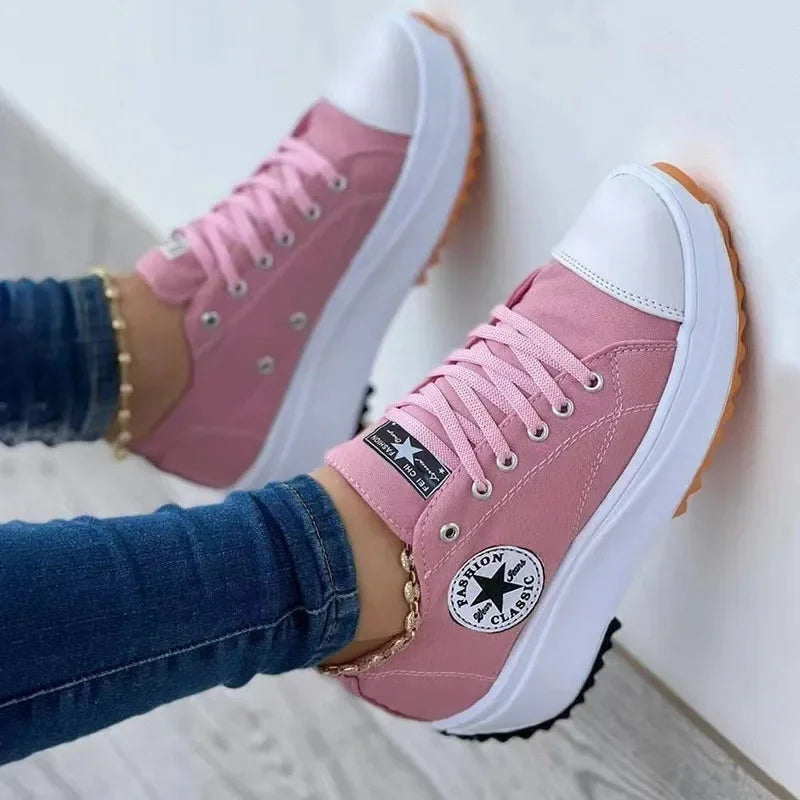 Spring New Low-Top Women's Canvas Shoes Thick Sole Plus Size Women's Shoes Comfortable Breathable Slip-On Casual Shoes