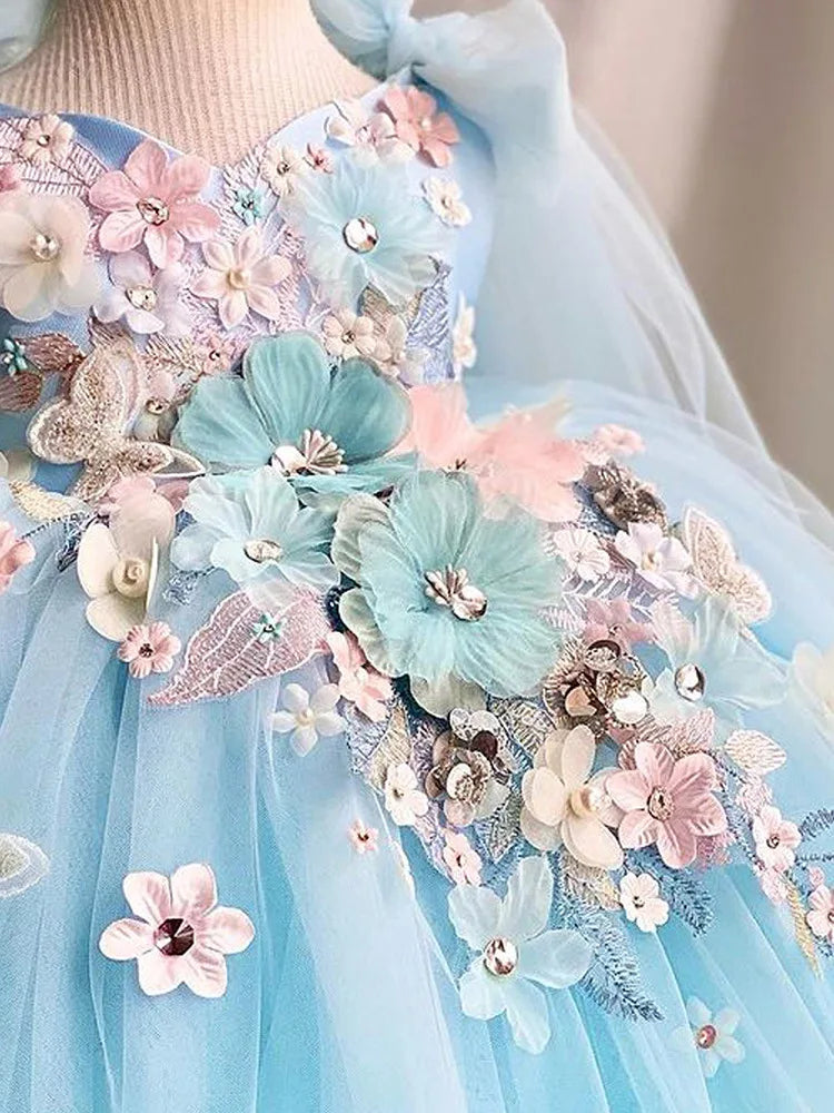 Luxurious and Elegant Flower Girl Princess Dress Mesh Formal Christmas Fluffy Dress Lolita Butterfly Girl Birthday Party Dress