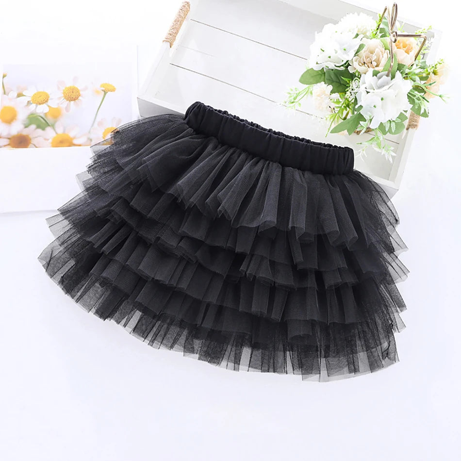 Girls 6-Layer Tulle Skirt Layered Tutu Skirt with Elastic Waist for Casual Party Wear Childrens Fashion Kids Girl Summer Dress