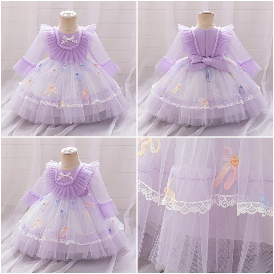 Snow White Rapunzel Sofia Purple Princess Dress Toddler Cosplay Halloween Carnival Party Mesh Gown Girls Birthday Bow Vestidos