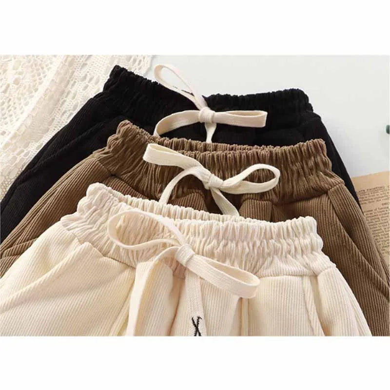 Boys Girls Fleece Line Pants Winter Children Thick Velvet Warm Trousers Autumn New Girls Elastic Solid Casual Sweatpants 2-12Y