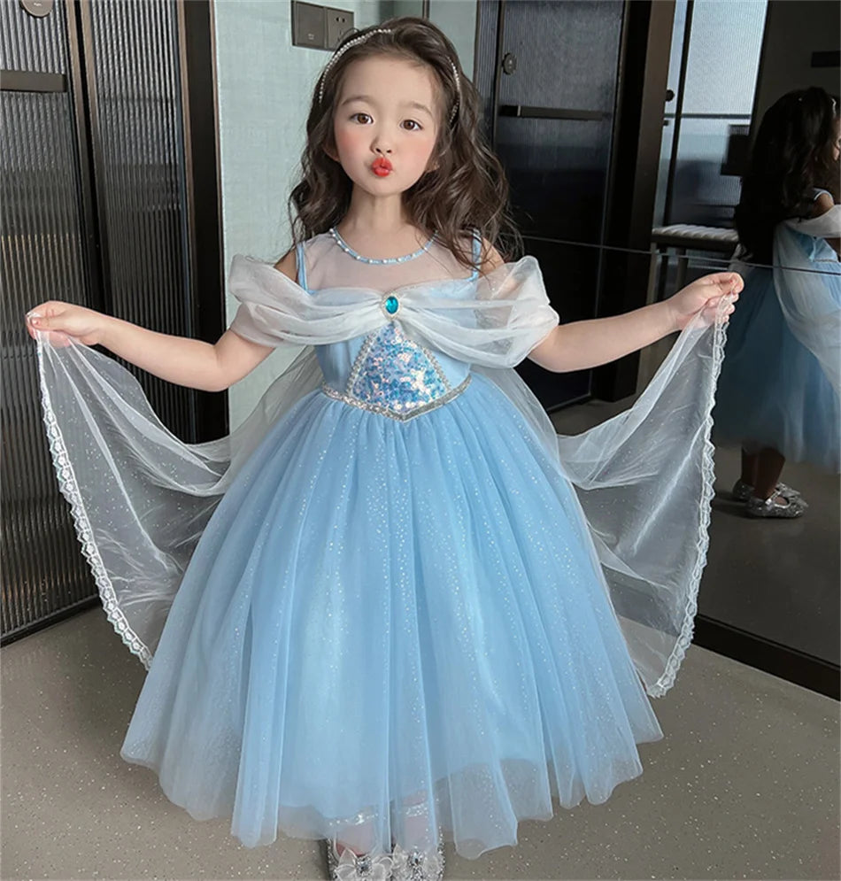 Elsa Summer Princess Dress Girls Cosplay Masquerade Party Vestidos Kids Birthday Clothes Children Carnival Halloween Gown