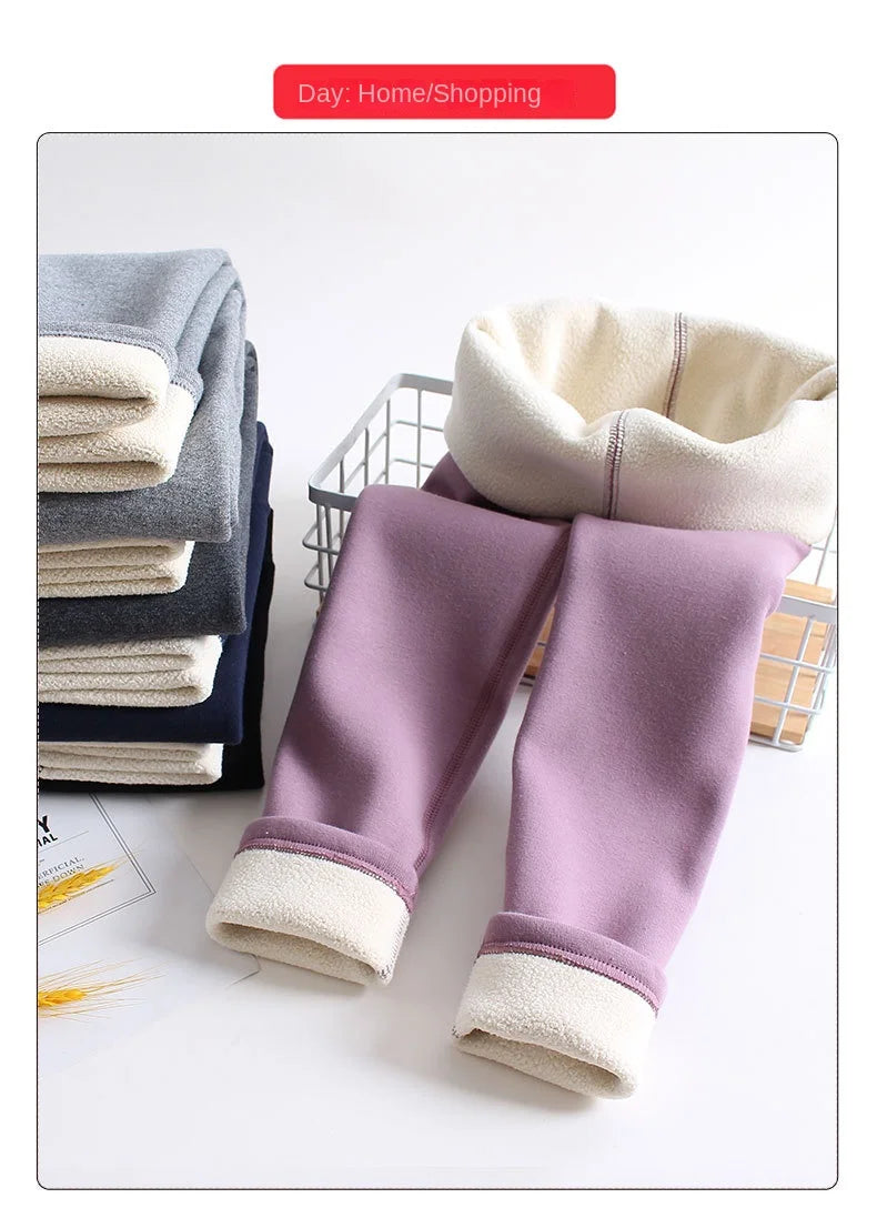 Girls Leggings Boneless Fleece Thickened Autumn Winter Fleece Pants Children's Leggings Winter Solid Color Trousers Outer Wear