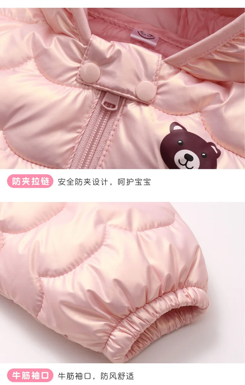 2023 New Children's Winter Set Boys and Girls' Down Coat Cartoon Bear Hooded Coat+Pants Baby Snow Thickened Warm Set 0-5Y