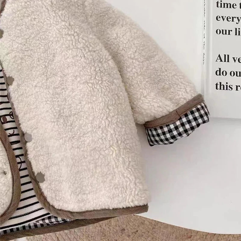 0-6 Years Children's Autumn Winter Warm Double-Side Wear Jacket Girls Fashion Plaid Plush Coat Boys Thicken Outerwear