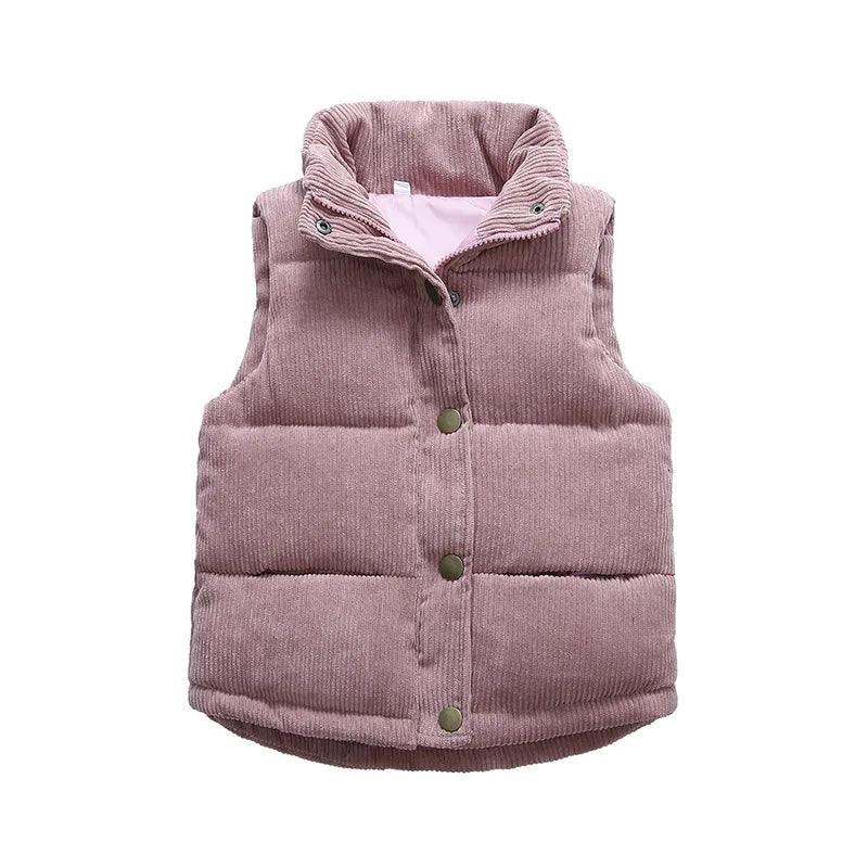 Autumn Winter Boys Girls Cotton Vest Jacket Solid Thick Corduroy Waistcoat For 2-10 Years Kids Birthday Present Child Outwear