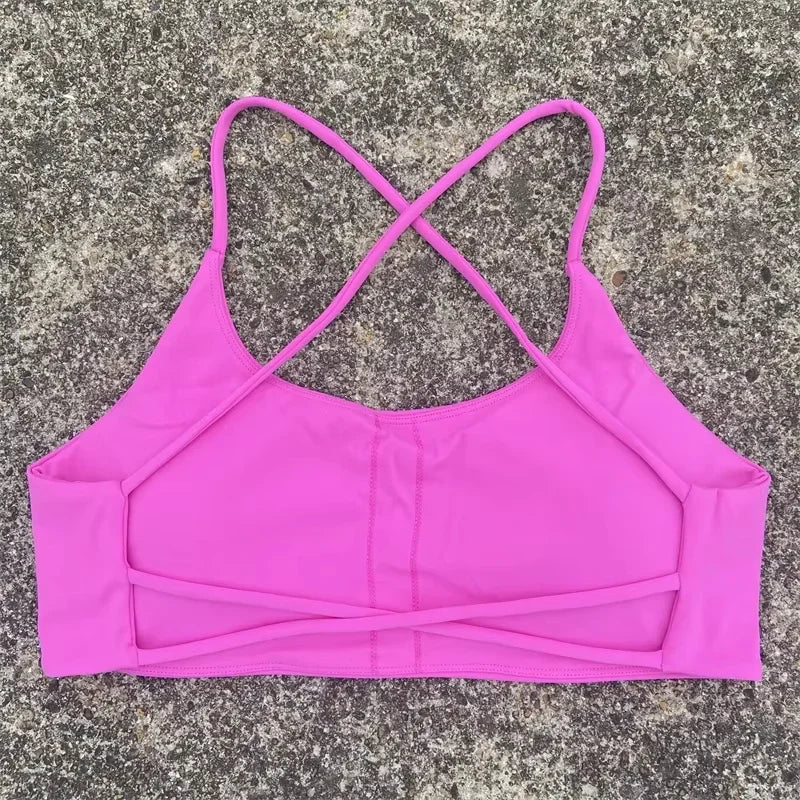 Sexy Soft Fitness Sport Bra Spaghetti Strap Cross Back Hollow Women Top Tight Gym Yoga underwear Athletic Workout With Chest Pad